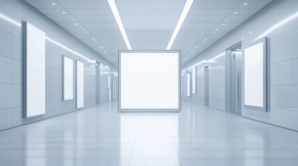 Obraz premium Modern, bright hallway with blank advertising displays