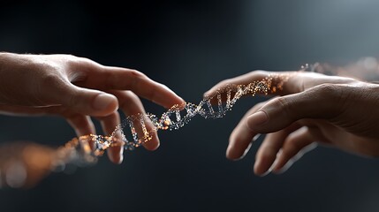 Hands Reaching Out to Connect with Abstract Representation of Connection and Technology Innovation