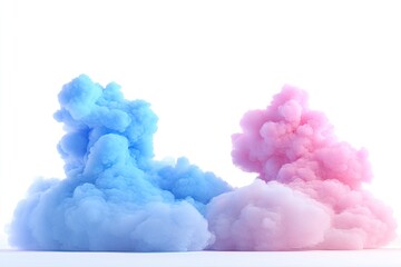 Fototapeta premium Pastel blue and pink smoke clouds isolated on white