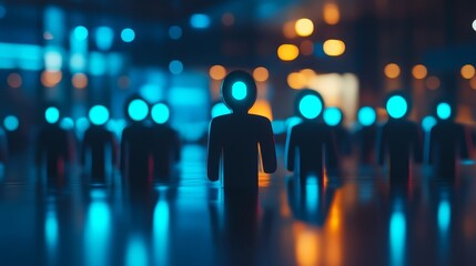 Illuminated figures representing community engagement urban setting digital art nighttime close-up
