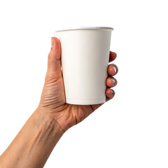 Hand holding paper cup png disposable coffee cup png takeaway drink cup png paper beverage cup png eco-friendly cup png white background image