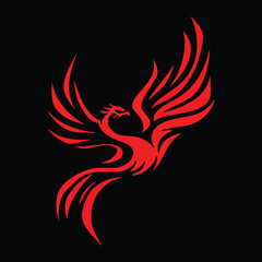 Fototapeta premium ai174581998365_16.epsA striking tribal phoenix tattoo design in black and red hues. The phoenix is shown with outspread wings and dynamic flame-like patterns, symbolizing rebirth, strength, and transf