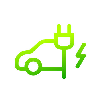 Electric car with plug icon, EV car symbol, Green hybrid vehicles charging point logo, Eco friendly vehicle concept, Vector illustration