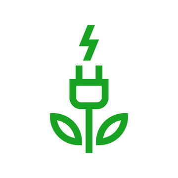 Green electric plug, Plant and leaf shape, Renewable power and clean energy, Eco friendly charging symbol, Vector illustration