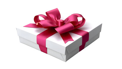 Obraz premium White Gift Box with Pink Ribbon on transparent background