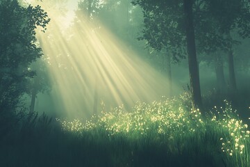 morning sun rays in the forest