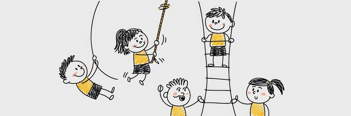 Children playing outdoors with various activities