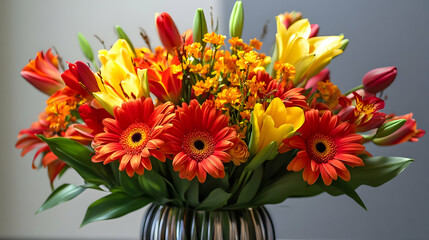 Vibrant Autumn Bouquet: Gerbera Daisies Lilies and Tulips