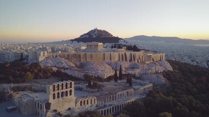 Obraz premium Acropolis ruins with Parthenon dominating the Athens skyline at sunset