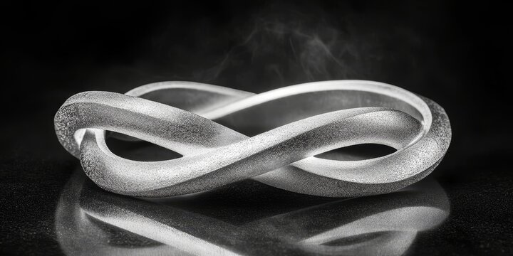 Minimalist elegant fine art modern light metal Mbius strip shape object on a black background. - Powered by Adobe