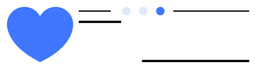 Blue heart icon, horizontal lines for text, and circular progress indicators suggest simplicity, connection, health, or feedback. Ideal for health apps, social media, user interaction and simple