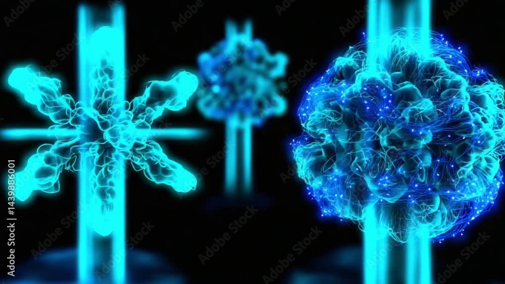 Poster exploration of molecular structures in a futuristic scientific laboratory setting