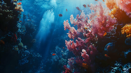 Fototapeta premium Vibrant Coral Reef Underwater Scene: A Breathtaking View of Ocean Life