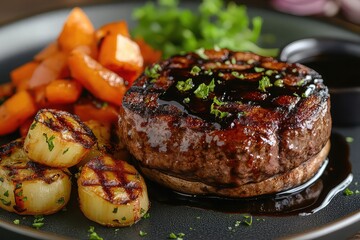 Angus and Caramelized Onion Burger with balsamic reduction