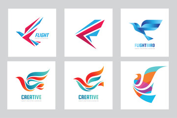 Abstract birds vector logo set template concept illustration. Wings creative signs. Creative birds collection. Design element.