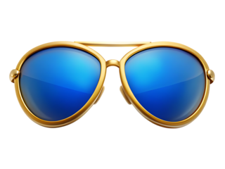 Gold aviator sunglasses with blue mirrored lenses.