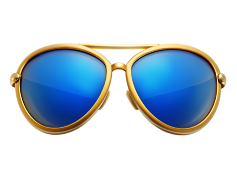 Gold aviator sunglasses with blue mirrored lenses.