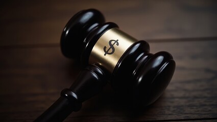 Gavel with Dollar Sign on Gold Band Close Up Judicial Auction Concept Finance Law