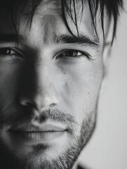 Obraz premium A Close-Up Portrait of a Handsome Man with Intense Eyes