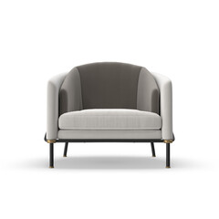 Minimalist Light Grey and Dark Grey Lounge Chair Front View Isolated
