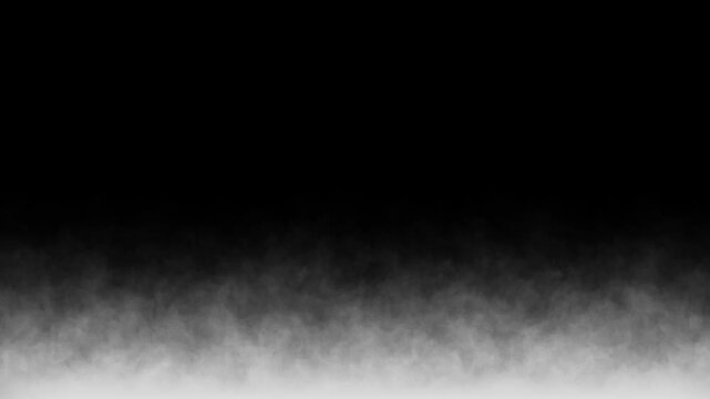 Realistic animated background of clouds of smoke, fog, evaporation, steam rising up. White smoke slowly floats through space on a dark background. 4K animation