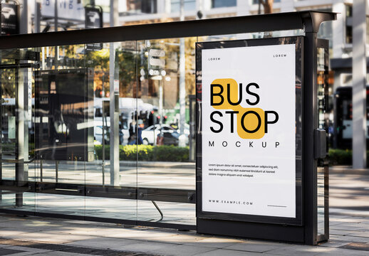 Urban Billboard Mockup at Bus Stop