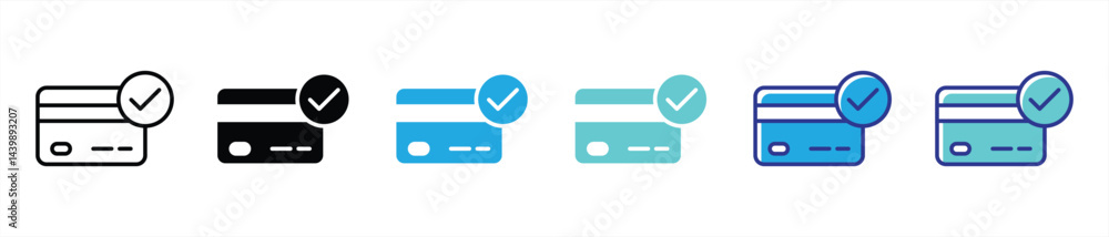 Poster approved credit card icon set. contain verification card, credit card with checkmark thin line and c