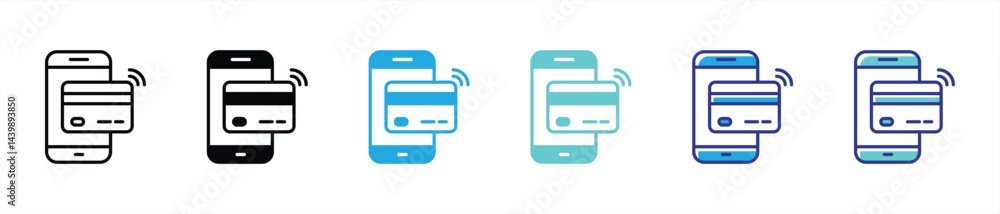 Poster mobile payment icon set. mobile payment thin line and color style icon for your app and web. vector 