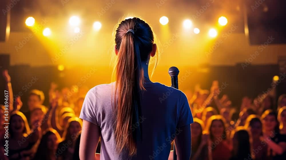 Aufkleber smoke enveloping stage microphone, illuminated by shifting vibrant lights, creating dramatic atmosph