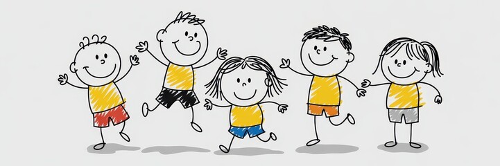 Group of happy children jumping for joy