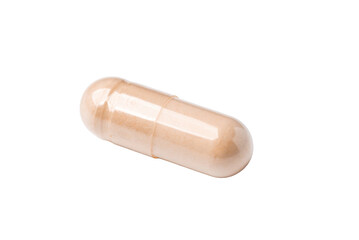 White pill capsule isolated on a white background.