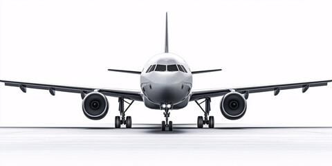 Naklejka premium A stunning front view of a large airplane on the runway, ready for take-off.