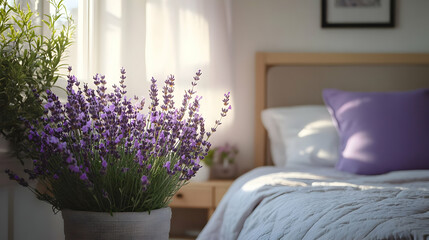 Naklejka premium Calming Lavender in a Sunlit Bedroom