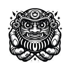 Holding Round Figurine Black and White Illustration