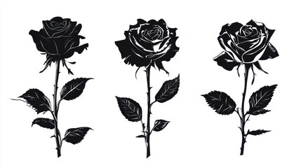 Black and White Rose Silhouettes  Elegant Floral Design Elements