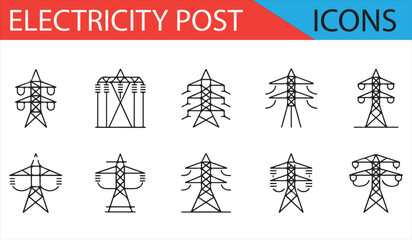 Collection of Power Line Tower Icons for Utility and Power Distribution