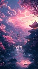 Obraz premium Beautiful Cherry Blossom Mountain View