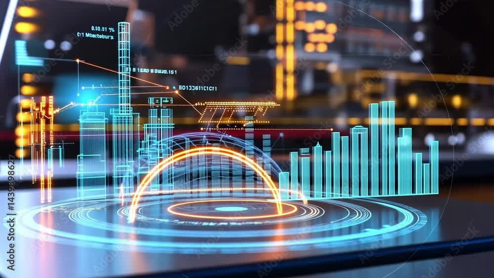 Poster scientific hologram visualization of data trends in a futuristic laboratory setting