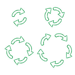 Stroke recycle sign brush vector. Hand-drawn outline symbol for sustainability. Eco-friendly sketchy design with bold brush strokes. Perfect for environmental and recycling projects.