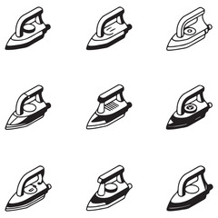 Smoothing-iron icons set. Isometric set of smoothing-iron icons for web design Vector Black silhouettes. with white background