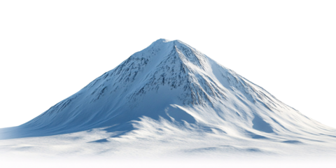 A stunning view of a snow-covered mountain peak against a bright white background.