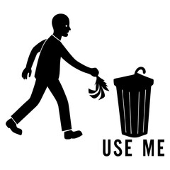 Silhouette vector art illustration of throwing garbage in a dustbin