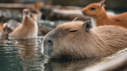 Obraz premium Capybara Serenity: Semi-Aquatic Rodents in Water