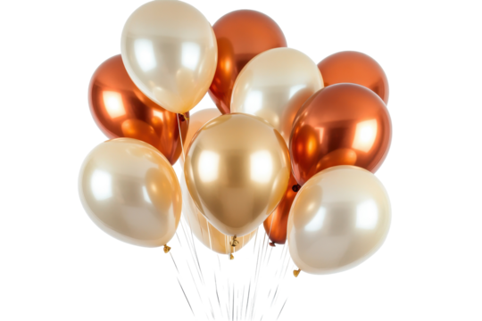 Elegant red and gold balloons adding color and charm to a white background setting