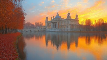 Golden hour reflections on a serene autumnal waterway.