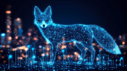Holographic Fox Against Cityscape Technology, Innovation, and Digital Transformation