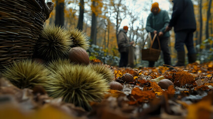 Autumn Chestnut Harvest in the Forest