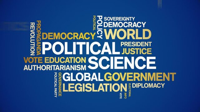 Political Science animated word cloud;text design animation tag kinetic typography seamless loop.
