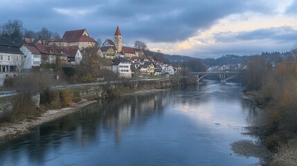 Obraz premium A scenic, historic river winding through a culturally rich European city