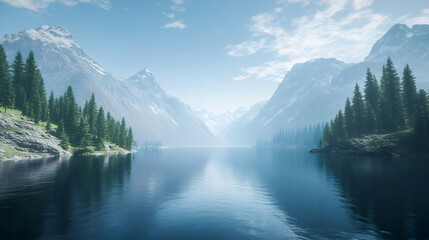 Fototapeta premium Serene Mountain Lake: A Breathtaking Landscape